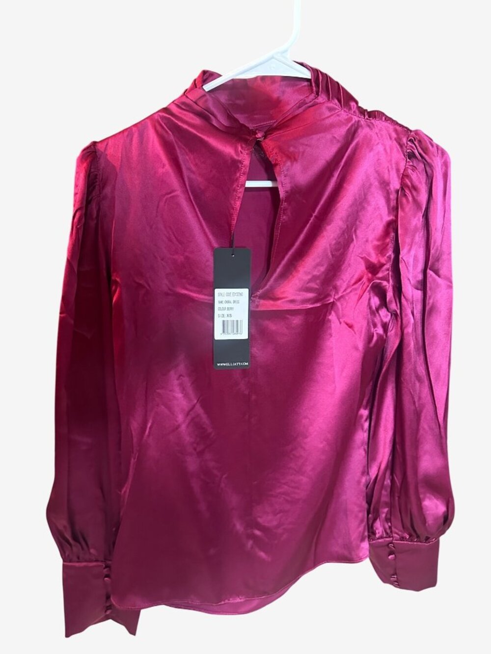 Elliat Berry Satin Long Sleeve Blouse XS New With Tags $169 retail - Picture 7 of 7